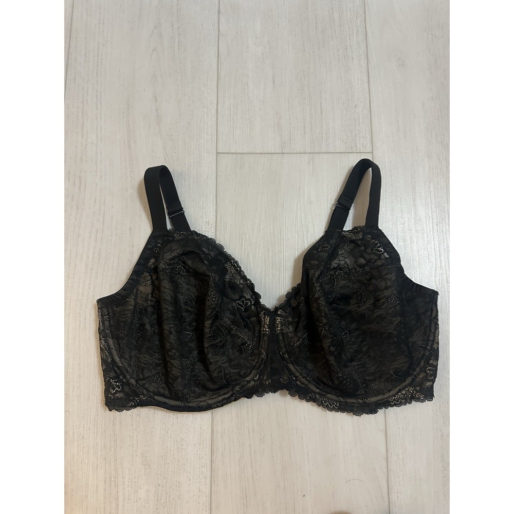 Cacique Lace Unlined 3 Piece Cup Bra Sz 44F Black Lace